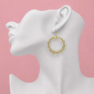 گوشواره حلقه ای کریستال طلایی مدل ERTY