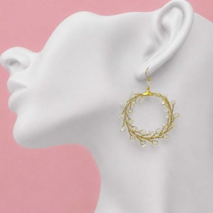 گوشواره حلقه ای کریستال طلایی مدل ERTY
