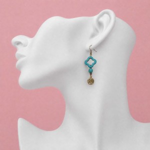 گوشواره فیروزه آبی طرح گل و درخت زندگی مدل ERFRF ماه فام