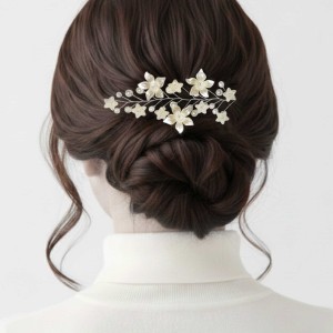 ریسه موی مرواریدی و گل بغل سری و کوتاه سفید مدل RSMMB
