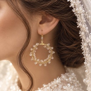 گوشواره حلقه ای کریستال طلایی مدل ERTY