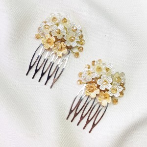 شانه مو و شانه شینیون گل طلایی مدل SHN ( بسته 2عددی)