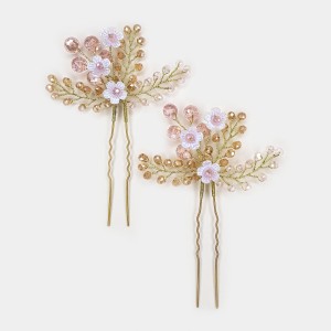 سنجاق شینیون گل صورتی مدل FLW30088 (بسته 2عددی)