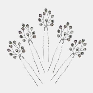 سنجاق شینیون نقره ای کریستال مدل SNJ5YKH (بسته 5عددی)