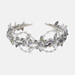 تاج و تل موی کریستال نقره ای پریزاد مدل TLNOGH