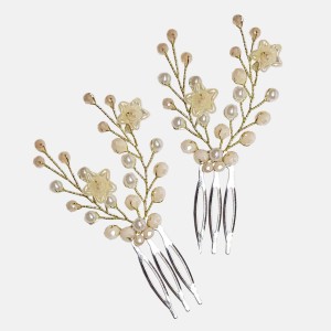 شانه شینیون گل سفید مدل SHN2CRM (بسته 2عددی)