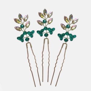 سنجاق شینیون سبز و هفترنگ (بسته ۳عددی) مدل SNJ7RSBZ