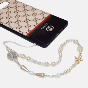 آویز موبایل کریستالی و مرواریدی سفید مدل AVZWHH