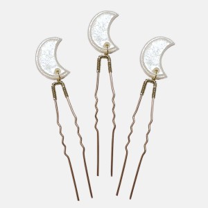 سنجاق شینیون سفید طرح ماه مدل SNJ3MAH (بسته 3عددی)