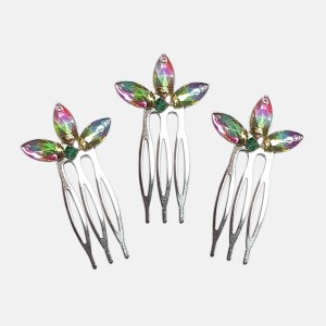 شانه موی شینیون کریستالی سبز و هفترنگ (بسته 3عددی) مدل SHNSM3M