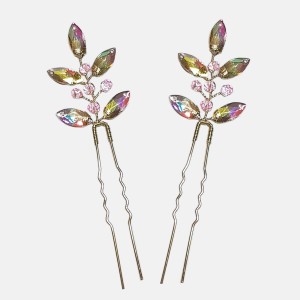 سنجاق شینیون کریستالی صورتی و هفترنگ مدل SNJ2J7S (بسته 2عددی)