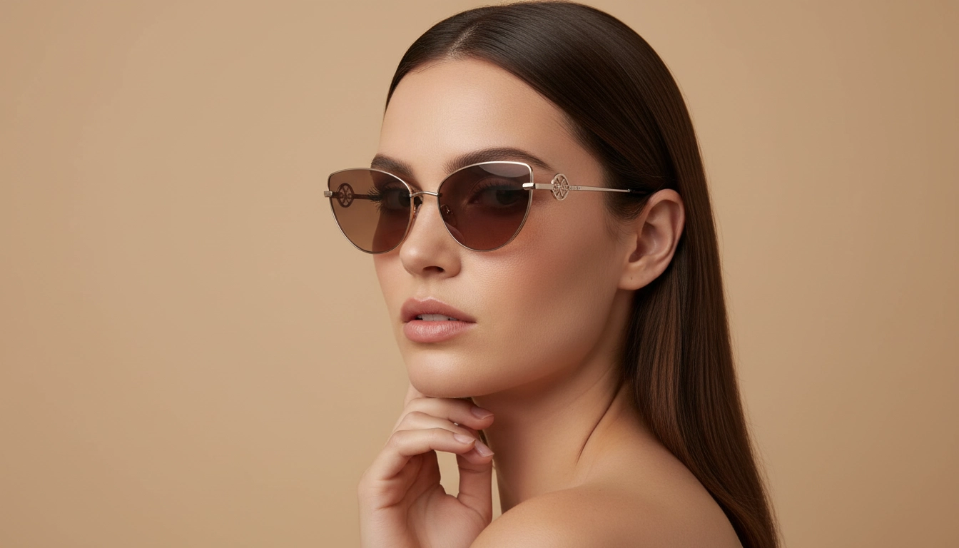 مدل زنانه با ظرافت در حال استفاده از عینک آفتابی زنانه آناهیکمن اصل