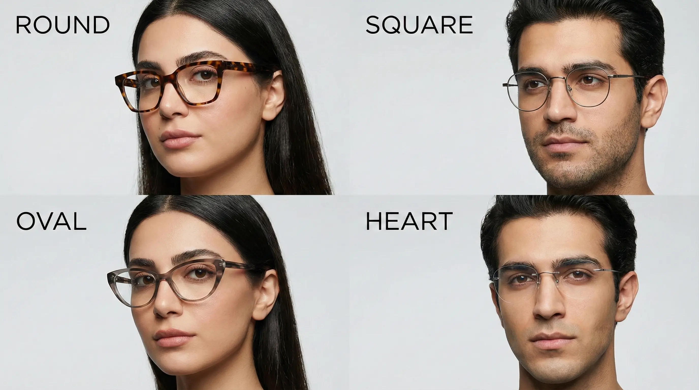 راهنمای تصویری خرید فریم عینک طبی مناسب فرم صورت گرد و کشیده