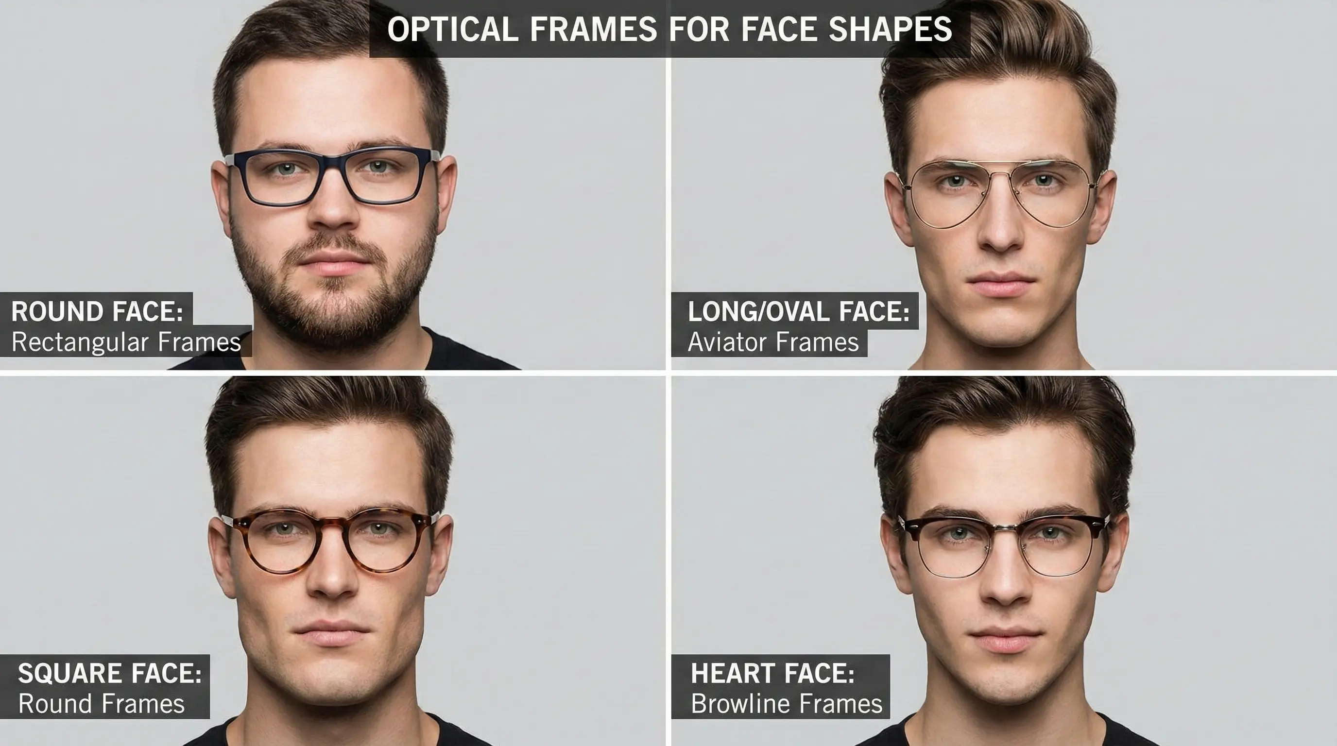 راهنمای تصویری انتخاب عینک طبی مردانه برای صورت گرد و کشیده