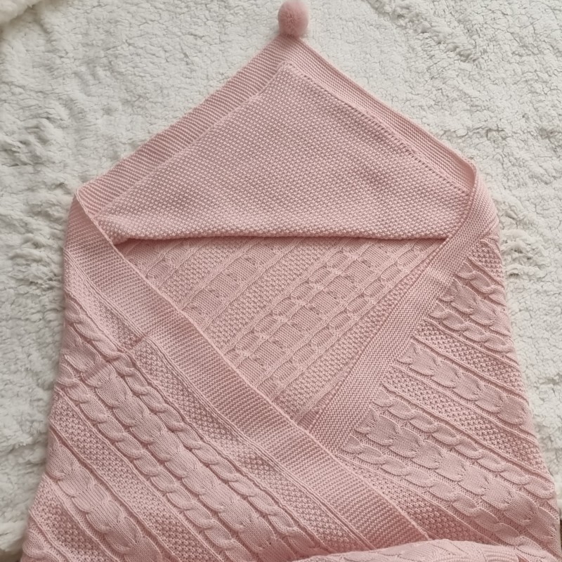 پتو نوزادی کلاهدار بدون خز صورتی