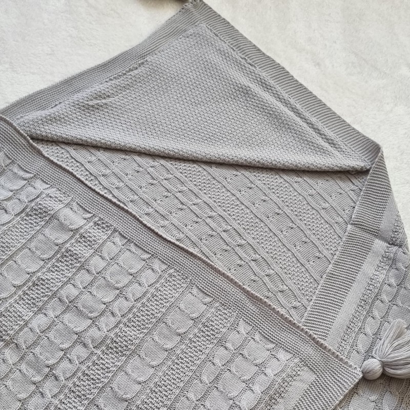 پتو نوزادی کلاهدار بدون خز طوسی