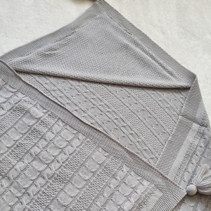 پتو نوزادی کلاهدار بدون خز طوسی