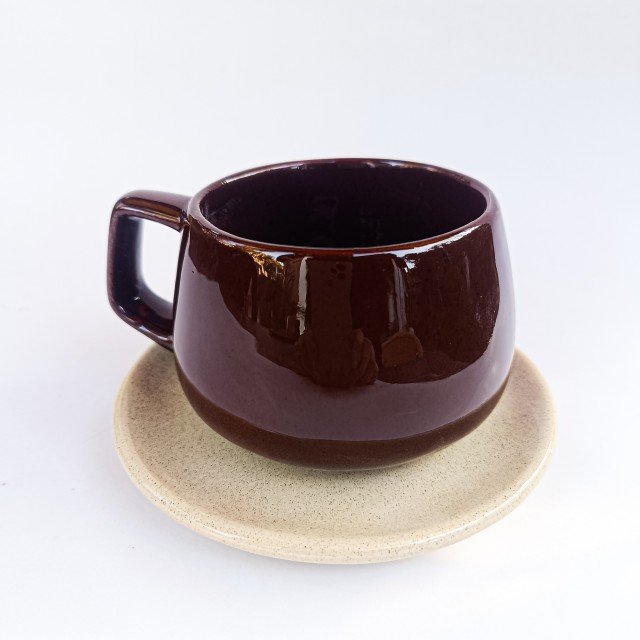 ست فنجان نعلبکی لاته سرامیکی دسته هندسی شیک 280mil مدل هرمز