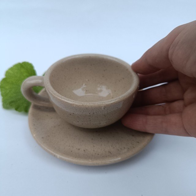 فنجان اسپرسو تک رنگ کرم خاکی 65 میل طرح  khaki  ست 6 عددی سرامیکی