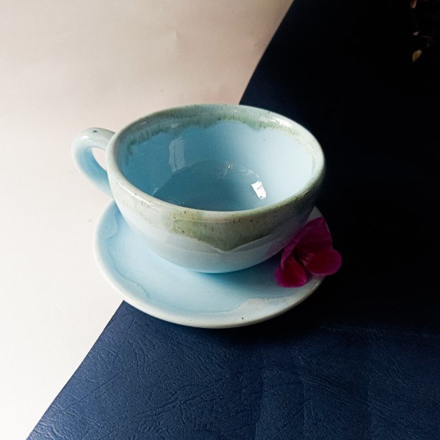 ست فنجان نعلبکی کاپوچینو لته آبی سنتی  مدل دریا-قیمت تولیدی