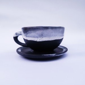 فنجان لته بلک مات  شره ایی و نعلبکی گرد طرح black-ست مات متالیک