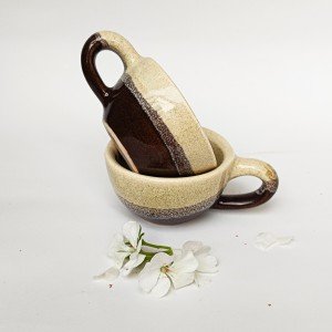 فنجان تک سینگل  کرم قهوه ایی(ست ارزان) مدل کهربا