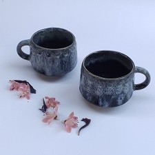 فنجان دست ساز سرامیکی  طوسی شره ایی طرح دار مدل طوفان ست 6 عددی