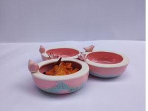 پیاله های  صورتی / آبی فیروزه ایی دست ساز سرامیک  مدل  گل مرغ