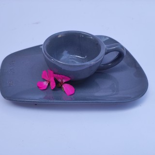 فنجان نعلبکی اسپرسو خوری  رنگ طوسی 6 عددی سرامیکی