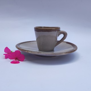 سرویس 6 نفره فنجان و نعلبکی اسپرسو سرامیکی دست ساز طرح خاکی مدل 02-03