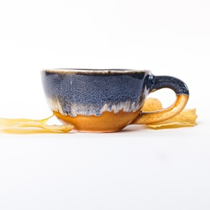 فنجان اسپرسو خوری رنگ نارنجی طرح iron دبل سرامیکی ست 6 عددی