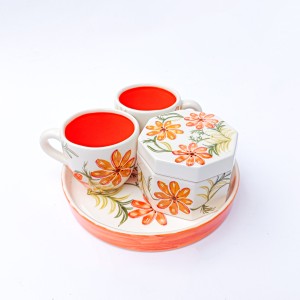 ست فنجان چایخوری دونفره -قندان و سینی چایخوری شیک سرامیکی طرح بهار