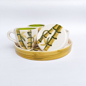 سرویس چایخوری دونفره سرامیکی طرح بامبو (نقاشی زیر لعابی)