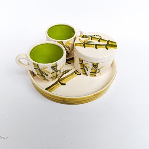 سرویس چایخوری دونفره سرامیکی طرح بامبو (نقاشی زیر لعابی)