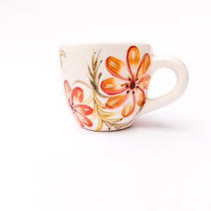 لیوان سفری دست ساز سرامیکی طرح دار -نقاشی-گل نارنجی طرح بهاری