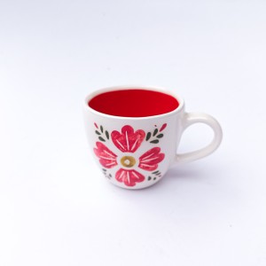 ماگ مسافرتی دست ساز سرامیکی طرح دار-نقاشی گل قرمز