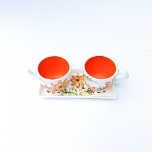 شیک ترین ست چایخوری دونفره سرامیکی با سینی پذیرایی رنگی-طرح نازگل