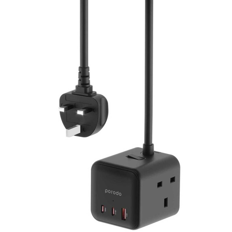 مبدل و چندراهی برق 3250 وات 3 سوکت، یک یو اس بی، دو تایپ سی 65 وات پورودو PD-FWCH017-BK