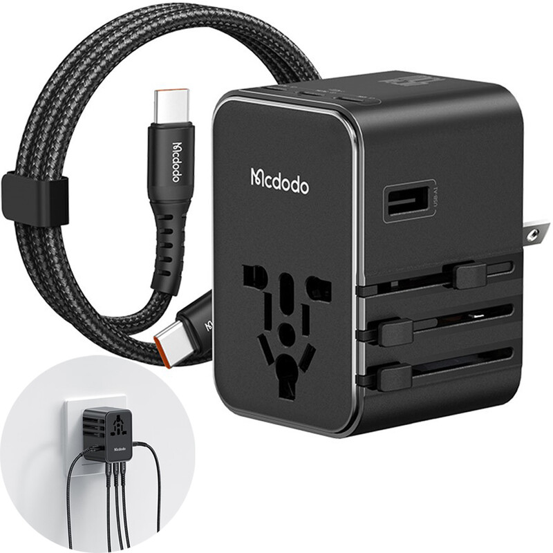 شارژر دیواری USB، تایپ‌سی 45 وات و تبدیل پریز 2500 وات مک‌دودو CP-3270 با کابل تایپ‌سی به تایپ‌سی