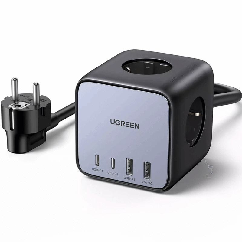 چندراهی برق 2500 وات سه پریز برق AC، دو USB و دو Type-C فست 65 وات یوگرین CD268 60113