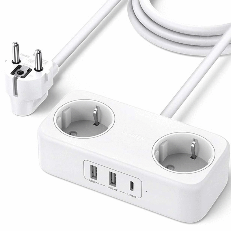 چندراهی برق دو سوکت و شارژر رومیزی یو‌اس‌بی و تایپ‌سی 30 وات یوگرین CD280 50683