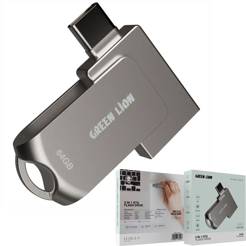 فلش مموری 128 گیگابایت و OTG گرین لاین Green Lion مدل GL-FL3
