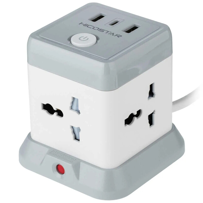 چندراهی برق 4 سوکت 2500 وات، دو USB و دو تایپ سی هایکو استار Hicostar HS-PS321 با کابل دومتری