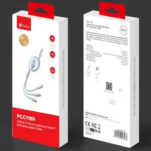 کابل قرقره ای جمع شو سه سر لایتنینگ تایپ سی و میکرو یو اس بی پرووان