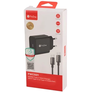 آداپتور شارژ سریع تایپ سی پرووان همراه با کابل دو سر تایپ سی