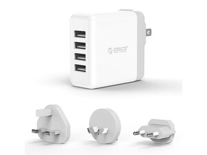 شارژر دیواری 4 پورت اوریکو ORICO 34W 4 Port Smart Wall Charger with UK, AU, EU add on AC Plug DSP-4U