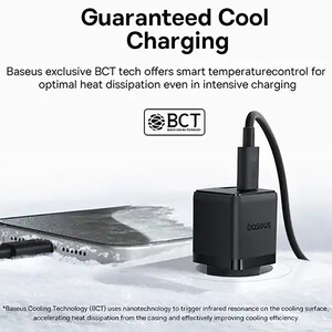 خرید شارژر دیواری فست تایپ‌سی و یو اس بی 30 وات بیسوس با کابل دو سر تایپ سی