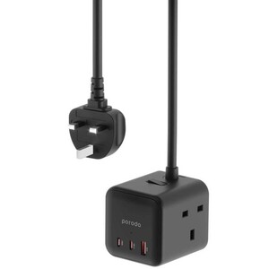 مبدل و چندراهی برق 3250 وات 3 سوکت، یک یو اس بی، دو تایپ سی 65 وات پورودو PD-FWCH017-BK