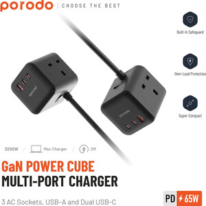 کیفیت  شارژر رومیزی 3 سوکت، یک یو اس بی، دو تایپ سی 65 وات پورودو