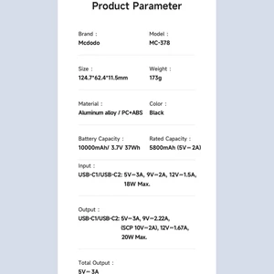 شارژر همراه فست شارژ تایپ سی پاوربانک آلومینیومی فوق العاده باریک نازک سبک مک دودو